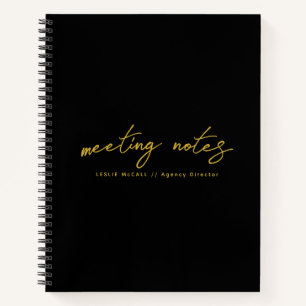 Modern Professional Black Gold Meeting Notes Notebook