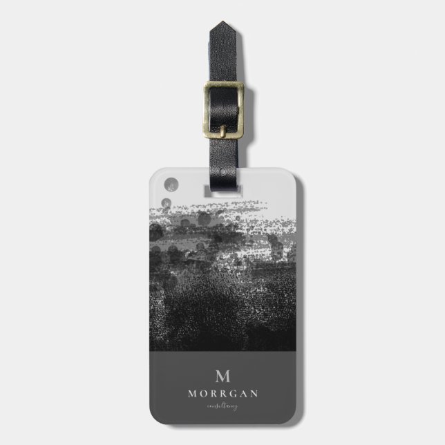 Modern Professional Black Grey Monogrammed Luggage Tag (Front Vertical)