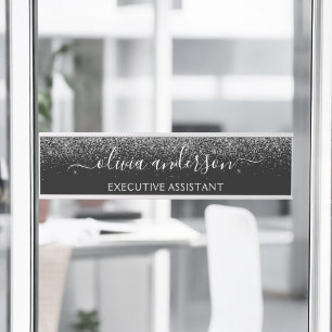 Modern Professional Black Silver Sparkle Glitter Door Sign