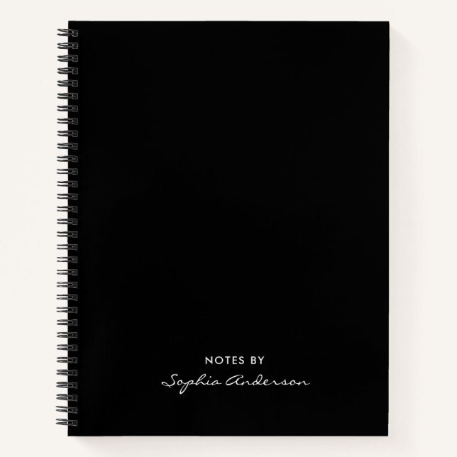 Modern Professional Black White Script Monogram Notebook (Front)