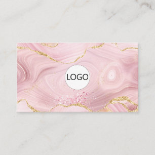 Modern Professional Blush Pink Agate Logo QR Code Business Card
