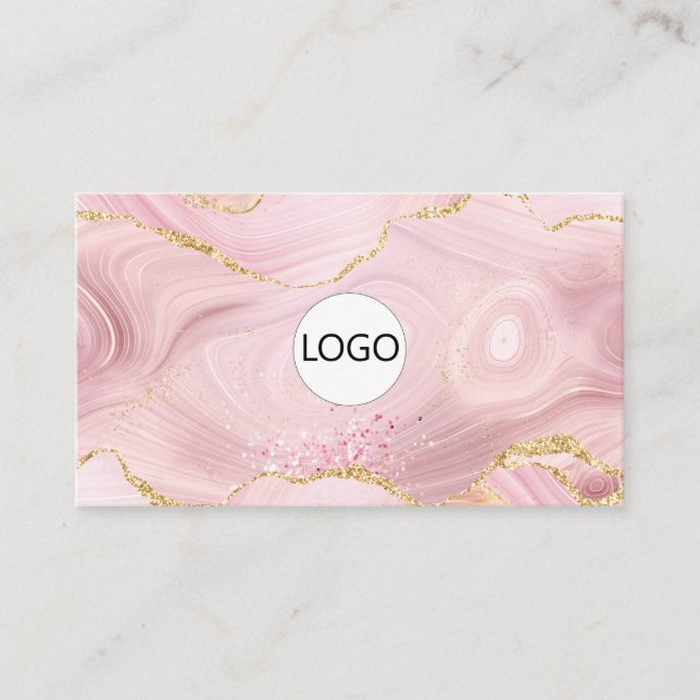 Modern Professional Blush Pink Agate  Logo QR Code Business Card (Front)