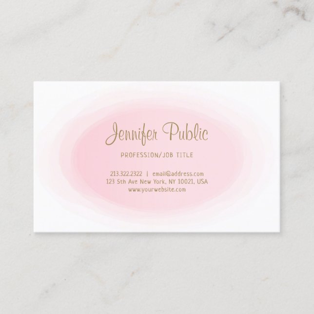 Modern Professional Blush Pink Gold Elegant Simple Business Card (Front)