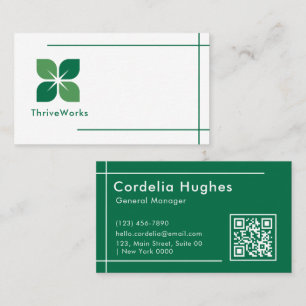 Modern Professional Bold Green Leaf Elegance Clean Business Card