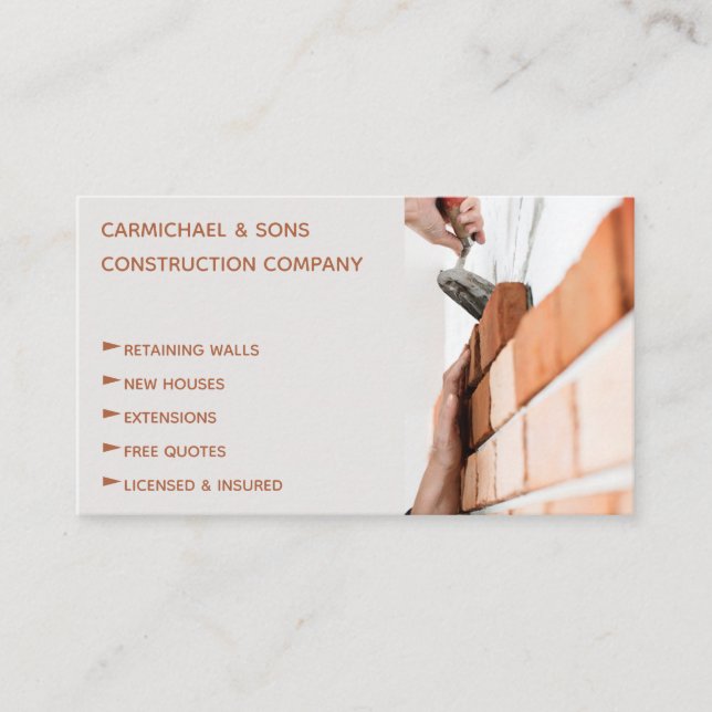 Modern Professional Bricklayer Builder Business Card (Front)
