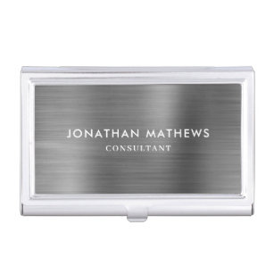 Modern Professional Brushed Metallic Grey Black Business Card Holder