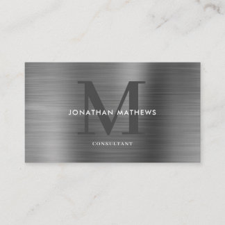 Modern Professional Brushed Metallic Grey Monogram Business Card