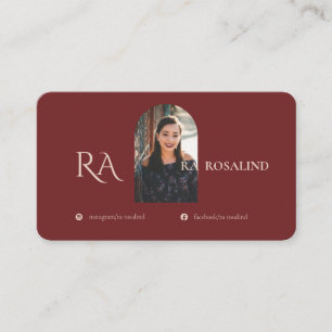 Modern Professional Burgundy Monogram Photo Business Card