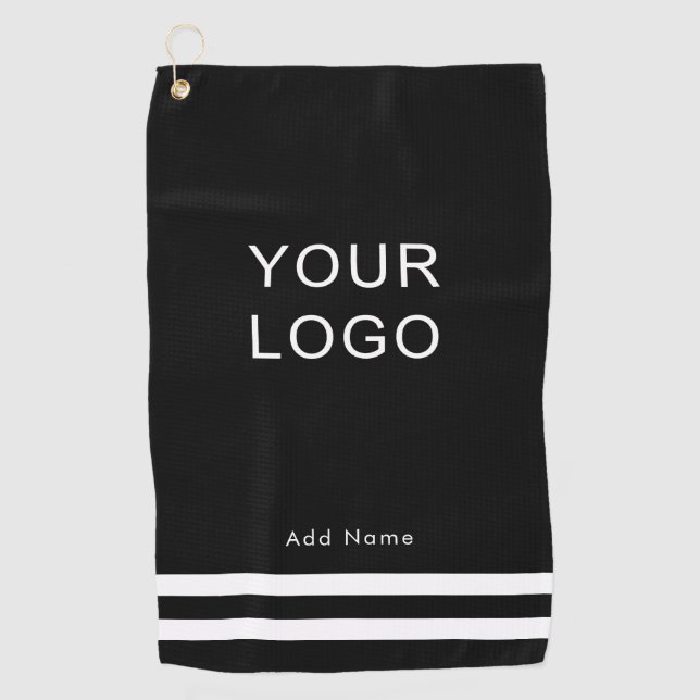 Modern Professional Business Logo Black Stripe Golf Towel (Front)