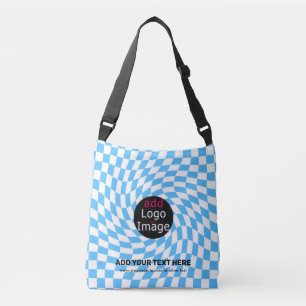 Modern Professional Chic Chequered Pale Blue Custo Crossbody Bag