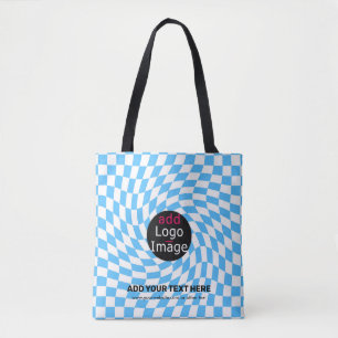 Modern Professional Chic Chequered Pale Blue Custo Tote Bag