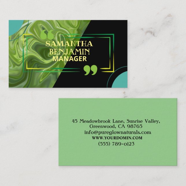 Modern Professional Classic Green Black Stylish Business Card (Front/Back)