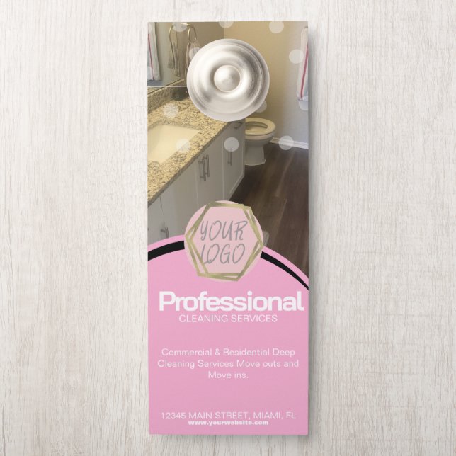 Modern Professional Cleaning Services Pink Door Hanger (On Knob)
