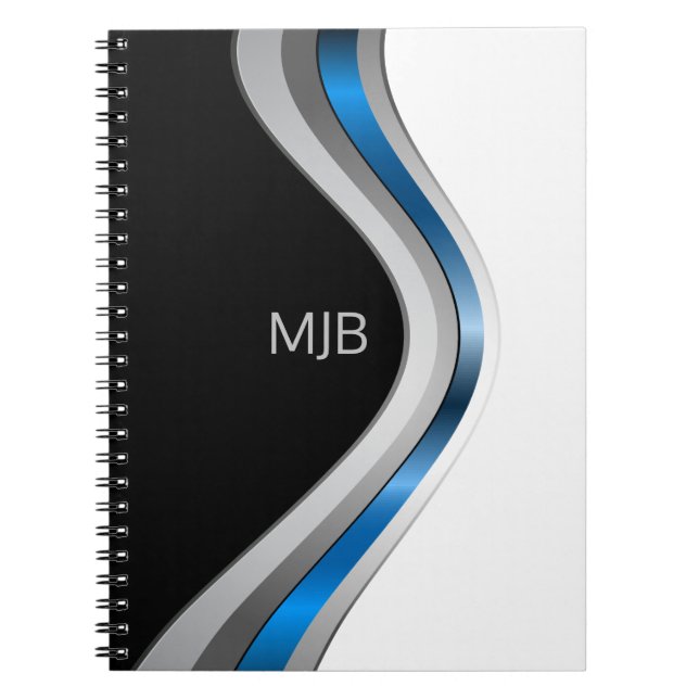 Modern Professional Curves Pattern with Monogram Notebook (Front)