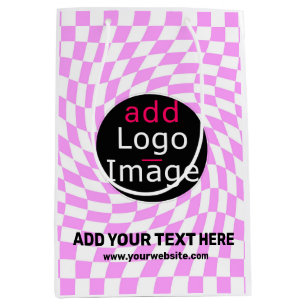 Modern Professional Custom Brand Chequered Pink  Medium Gift Bag