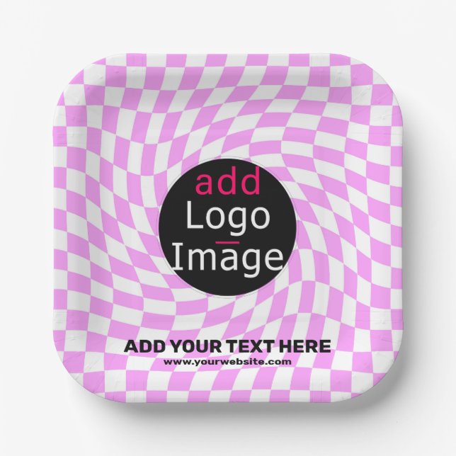 Modern Professional Custom Brand Chequered Pink Paper Plate (Front)