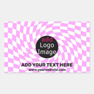 Modern Professional Custom Brand Chequered Pink  Rectangular Sticker