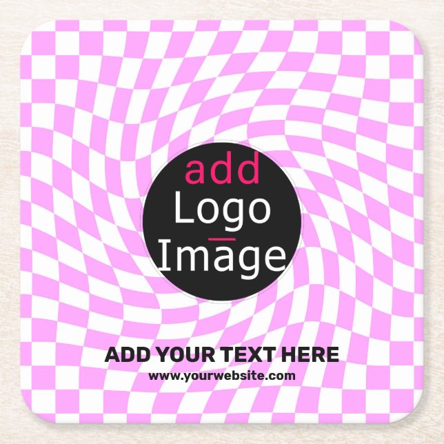 Modern Professional Custom Brand Chequered Pink   Square Paper Coaster (Front)