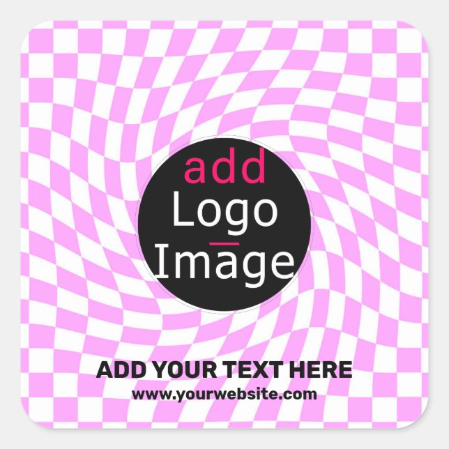 Modern Professional Custom Brand Chequered Pink  Square Sticker (Front)