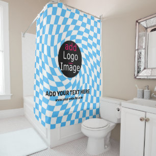 Modern Professional Custom Business Checker Blue   Shower Curtain