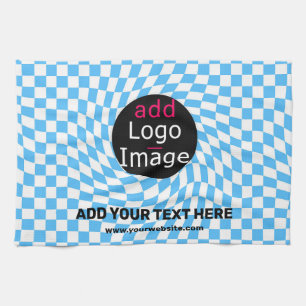 Modern Professional Custom Business Checker Blue Tea Towel