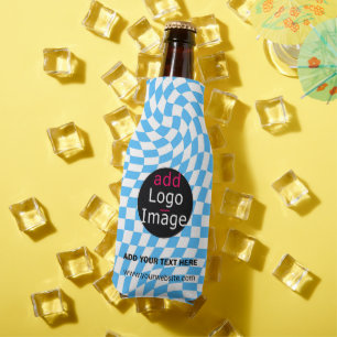 Modern Professional Custom Business Chequered Blue Bottle Cooler