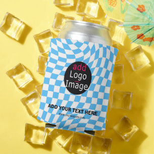Modern Professional Custom Business Chequered Blue Can Cooler