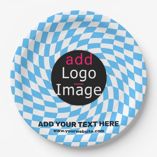Modern Professional Custom Business Chequered Blue Paper Plate (Front)