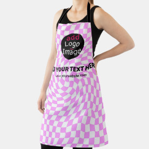 Modern Professional Custom Business Chequered Pink Apron