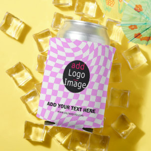 Modern Professional Custom Business Chequered Pink Can Cooler