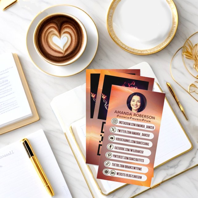 modern professional custom social media icons link business card (Social media icons links profile picture vertical business card.)