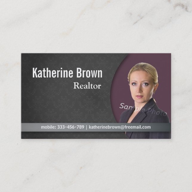 Modern, Professional, damask, Real Estate, Photo Business Card (Front)