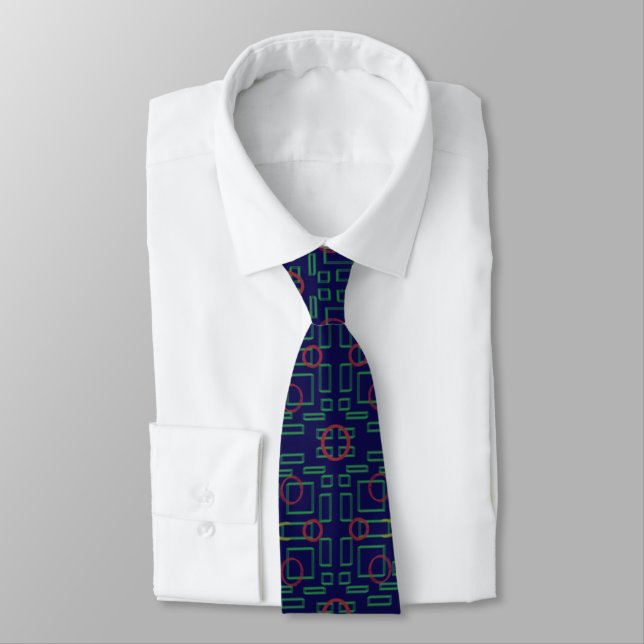 Modern Professional Dark Blue Geometric  Tie (Tied)