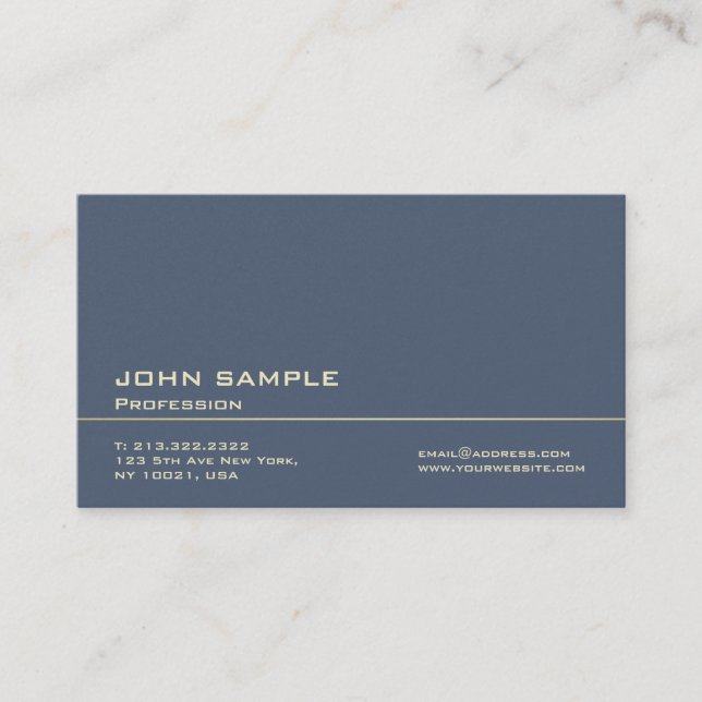 Modern Professional Dark Blue Premium Pearl Finish Business Card (Front)