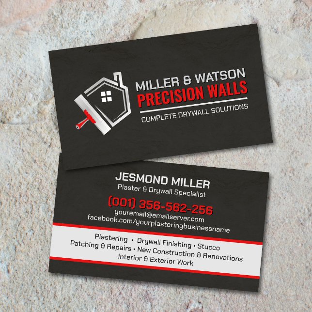 Modern Professional Drywall Plastering Services  Business Card (Creator Uploaded)