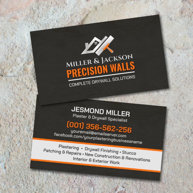 Modern Professional Drywall Plastering Services  Business Card (Creator Uploaded)