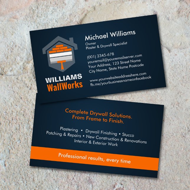 Modern Professional Drywall Plastering Services Business Card (Creator Uploaded)