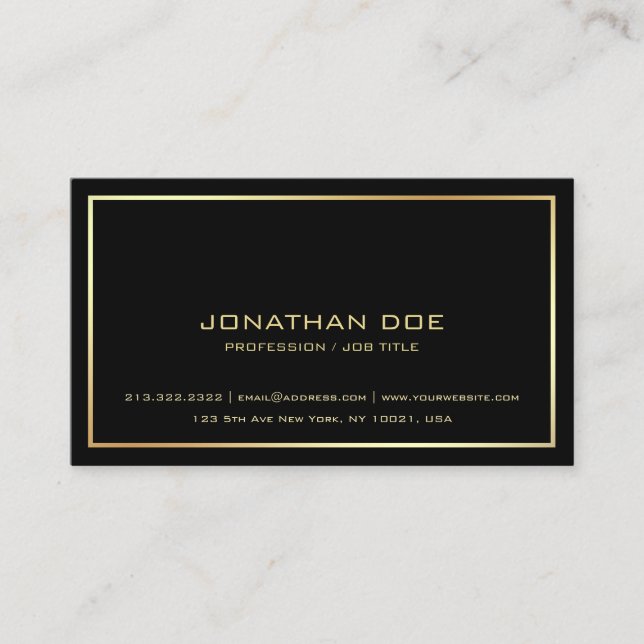 Modern Professional Elegant Black Gold Classy Business Card (Front)