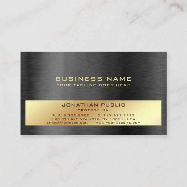 Modern Professional Elegant Black Gold Plain Business Card (Front)