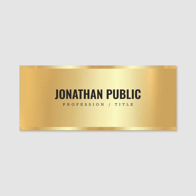 Modern Professional Elegant Custom Template Gold Name Tag (Front)