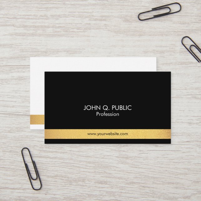 Modern Professional Elegant Gold Black and White Business Card (Front/Back In Situ)