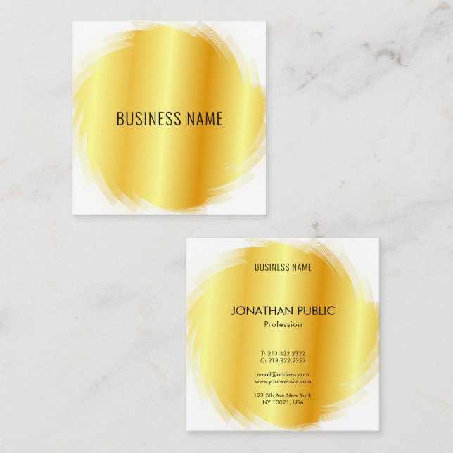 Modern Professional Elegant Template Gold Look Square Business Card (Front/Back)