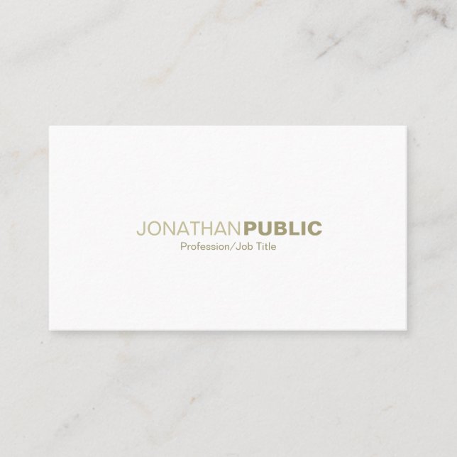 Modern Professional Elegant White Gold Clean Plain Business Card (Front)