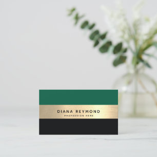 Modern Professional faux gold stripe green black Business Card
