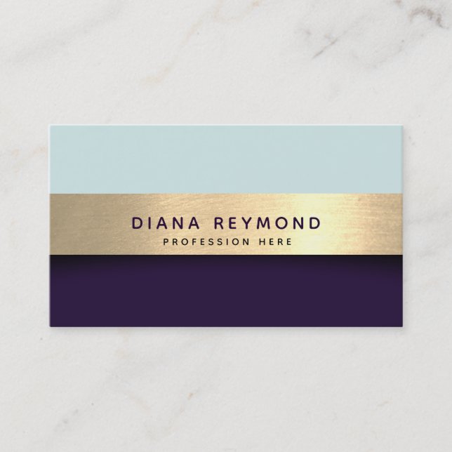 modern professional faux gold stripe teal purple business card (Front)