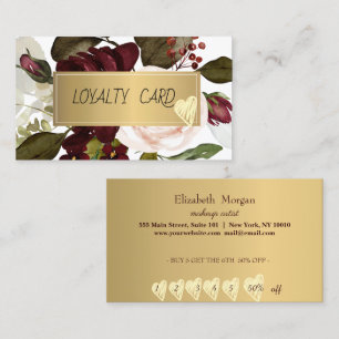 Modern Professional Frame,Heart,Burgundy Flowers Loyalty Card