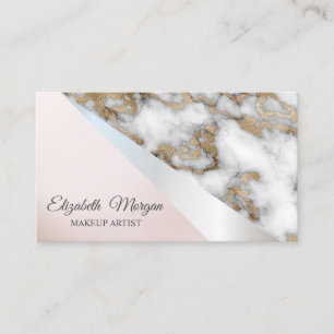 Modern Professional Geometric,White Gold Marble Business Card
