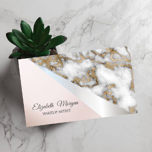 Modern Professional Geometric,White Gold Marble Business Card