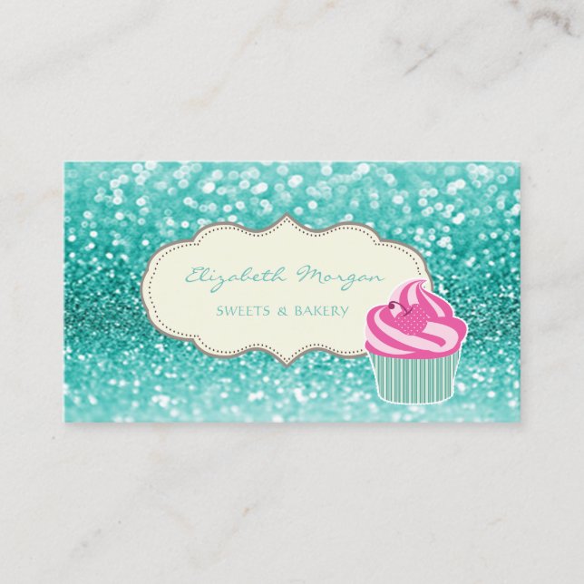 Modern Professional,Glitter Bokeh,Cupcake Business Card (Front)