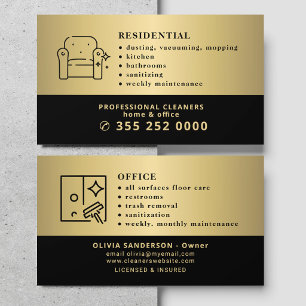 Modern professional gold black cleaning services business card